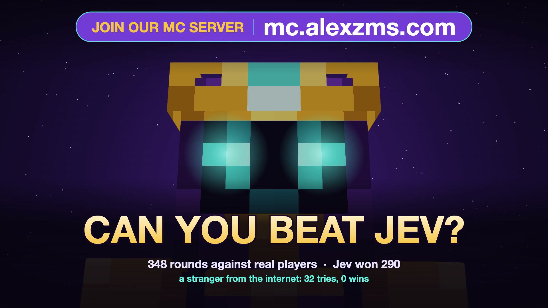 MCJev trailer end card: mc.alexzms.com — Can you beat Jev?